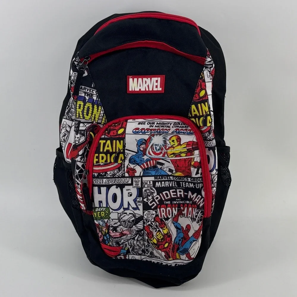 Marvel Comics Avengers Kids Backpack Black Red Comic Book Print